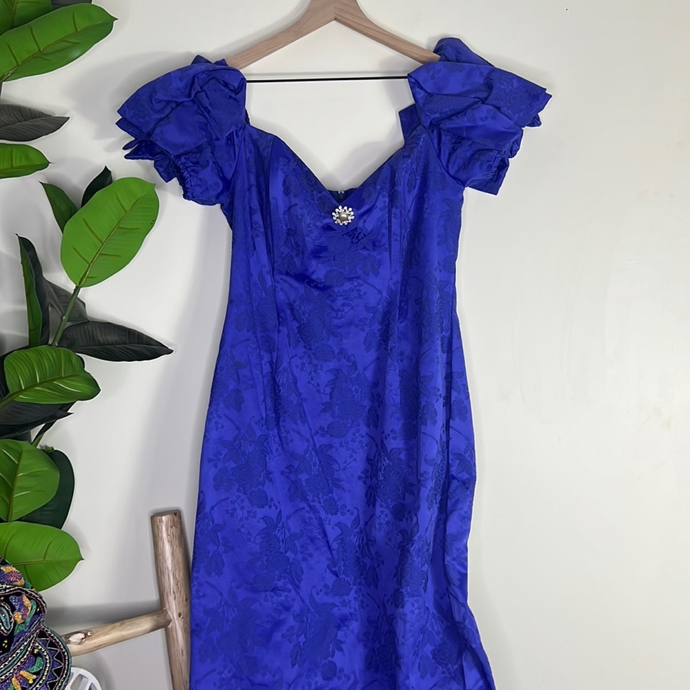 Scott McClintock Vintage Puff Sleeve Floral Royal Purple Maxi Dress Size 14